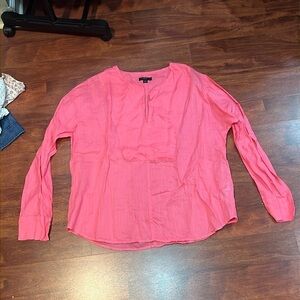 size large J. Crew bright pink 100% Ramie v- neck blouse